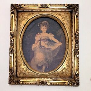 Antique Wood Frame Miss Murray Print Art Piece Vintage Gold Ornate Victorian